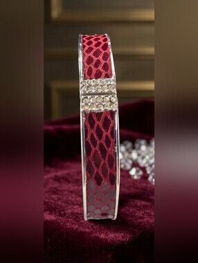 Crystal Accent Red Snake-Print Bangle Clamp Bracelet